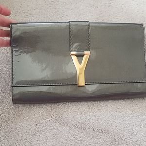 Yves Saint Laurent classic Y Chyc dark grey clutch